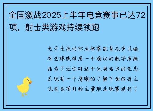 全国激战2025上半年电竞赛事已达72项，射击类游戏持续领跑